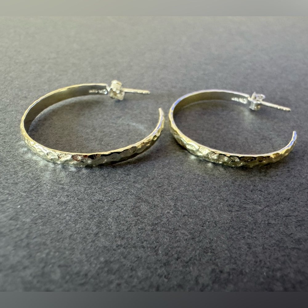 Hammered Sterling Silver Hoop Earrings - Picture 9 of 9